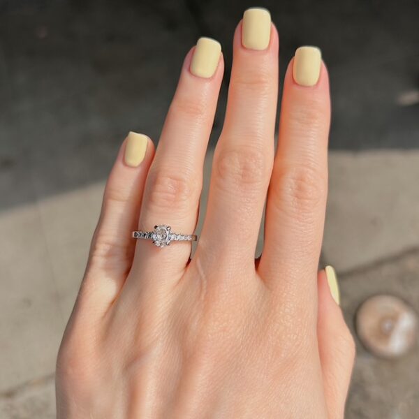 Estate Platinum Oval Diamond Accented Ring - Image 3