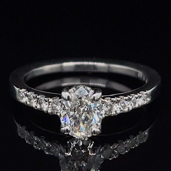 Estate Platinum Oval Diamond Accented Ring