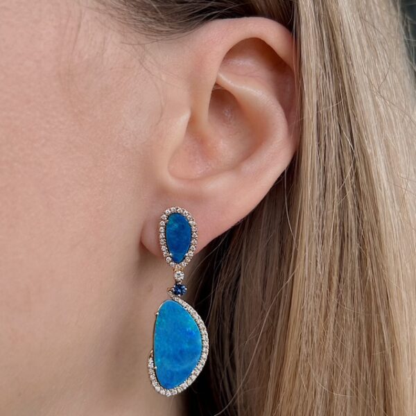 18k Blue Opal & Diamond Dangle Earrings