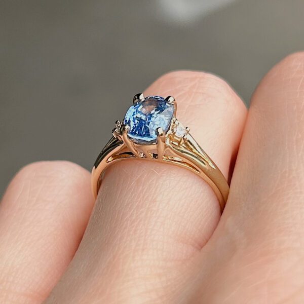 Recycled Sapphire & Diamond Engagement Ring - Image 5