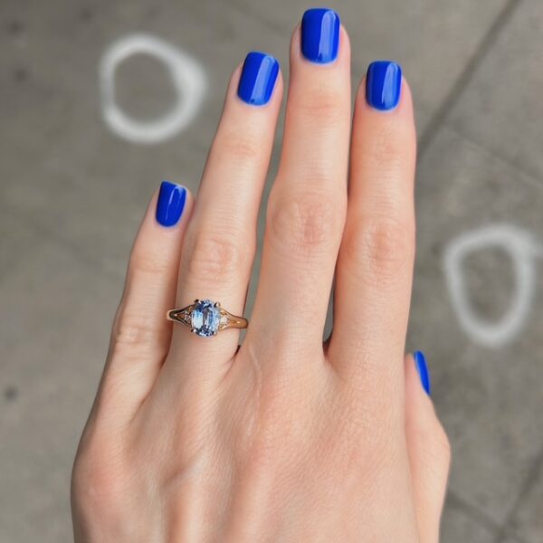 Recycled Sapphire & Diamond Engagement Ring - Image 3