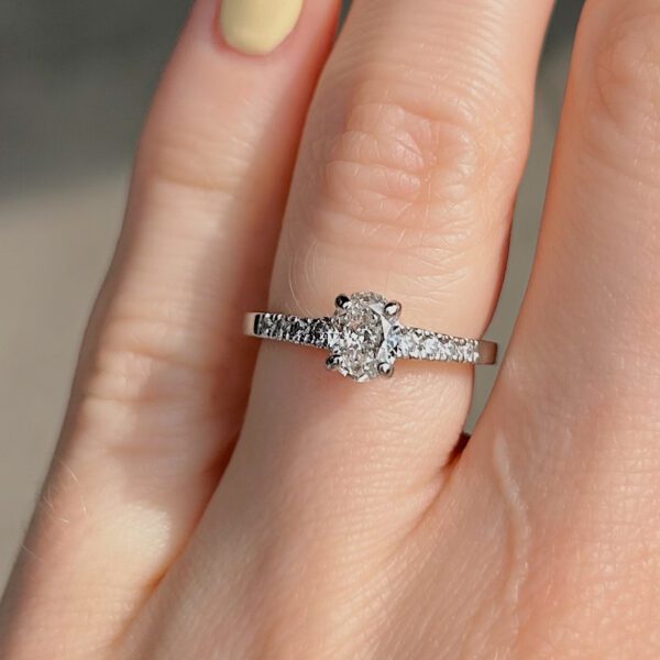Estate Platinum Oval Diamond Accented Ring - Image 4
