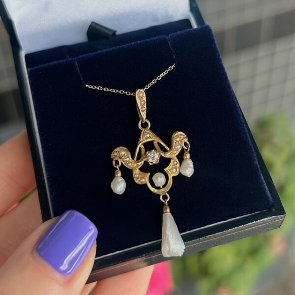 Antique Lavalier Pearl Pendant - Image 2