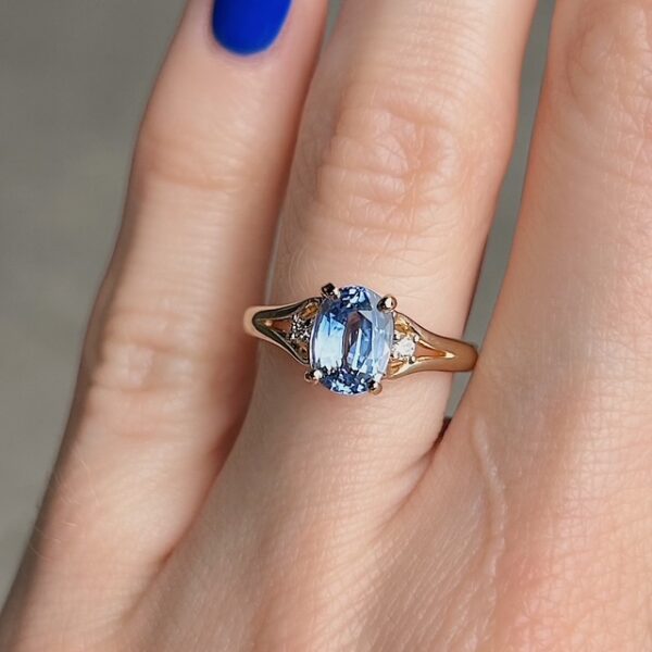 Recycled Sapphire & Diamond Engagement Ring - Image 4