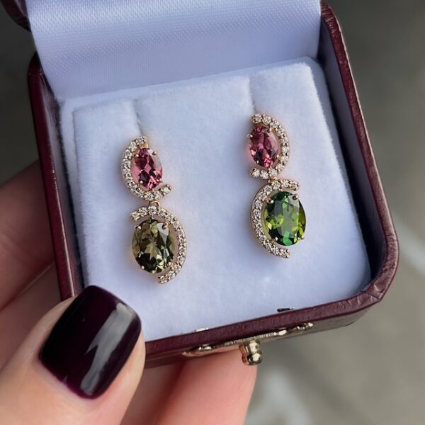 Pink & Green Tourmaline Diamond Drops - Image 2