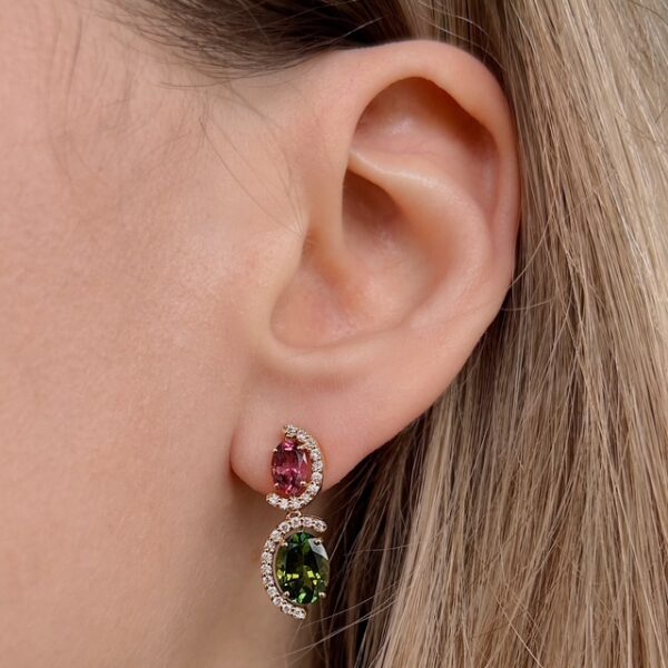 Pink & Green Tourmaline Diamond Drops