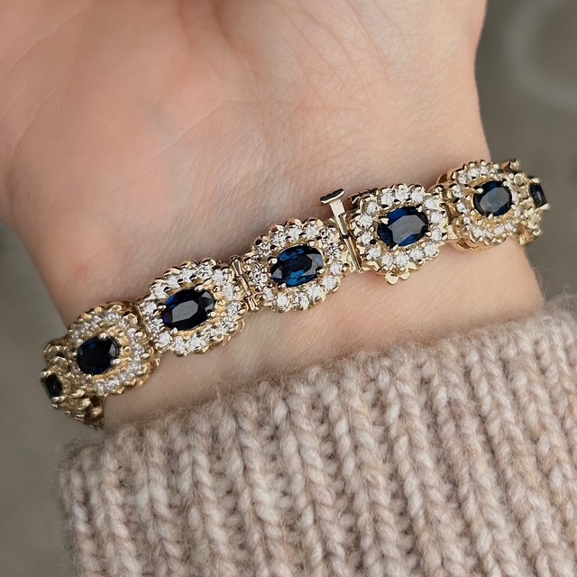 1980's Estate Sapphire Diamond Halo Bracelet - Image 3