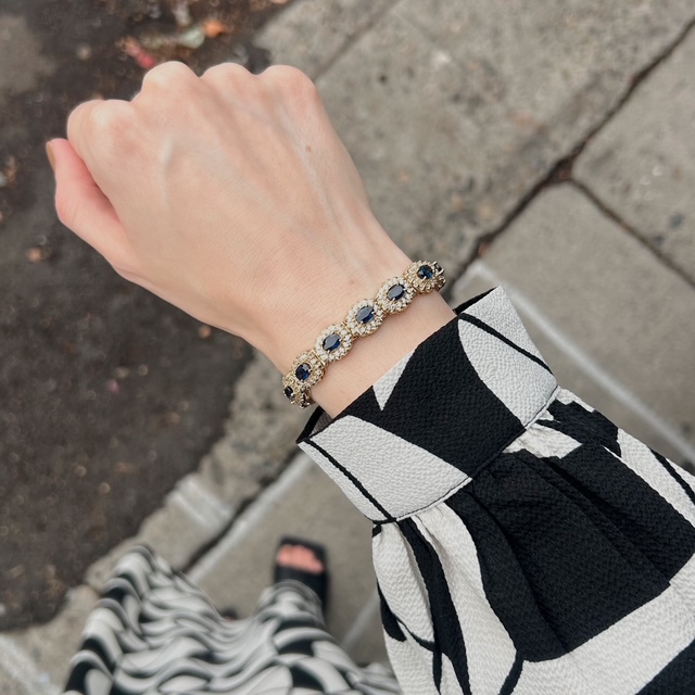 1980's Estate Sapphire Diamond Halo Bracelet - Image 2