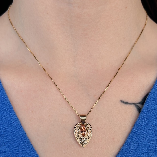 Estate Peach Sapphire Floral Pendant - Image 2