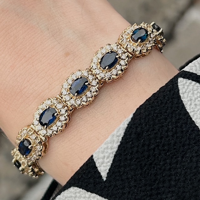 1980's Estate Sapphire Diamond Halo Bracelet - Image 3