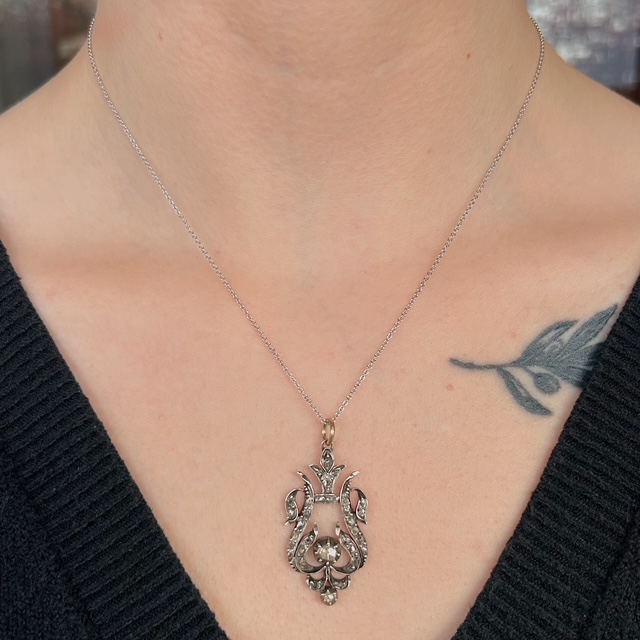 Antique Lavalier Rose Cut Diamond Pendant - Image 2
