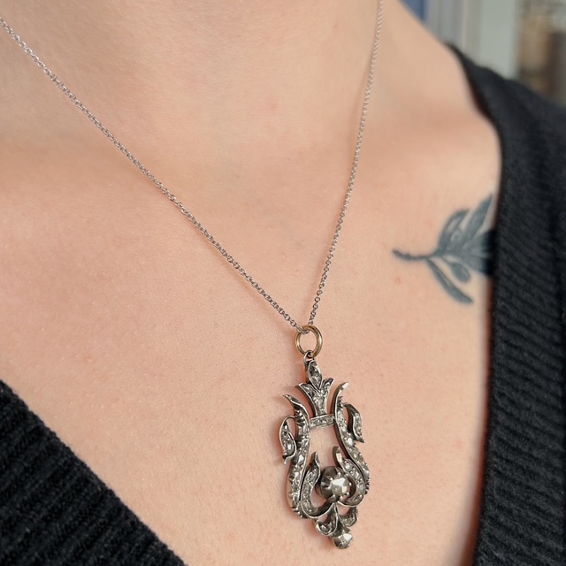 Antique Lavalier Rose Cut Diamond Pendant - Image 3