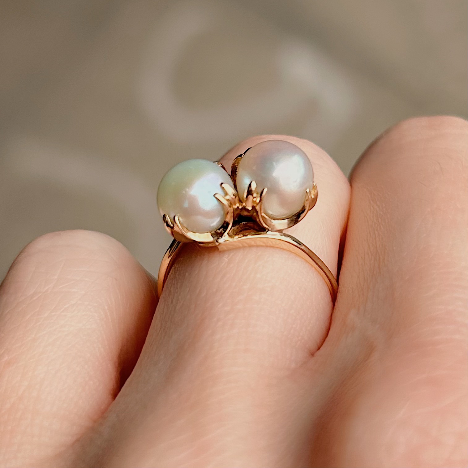 Antique 14k Pearl Toi Et Moi Ring - Image 4