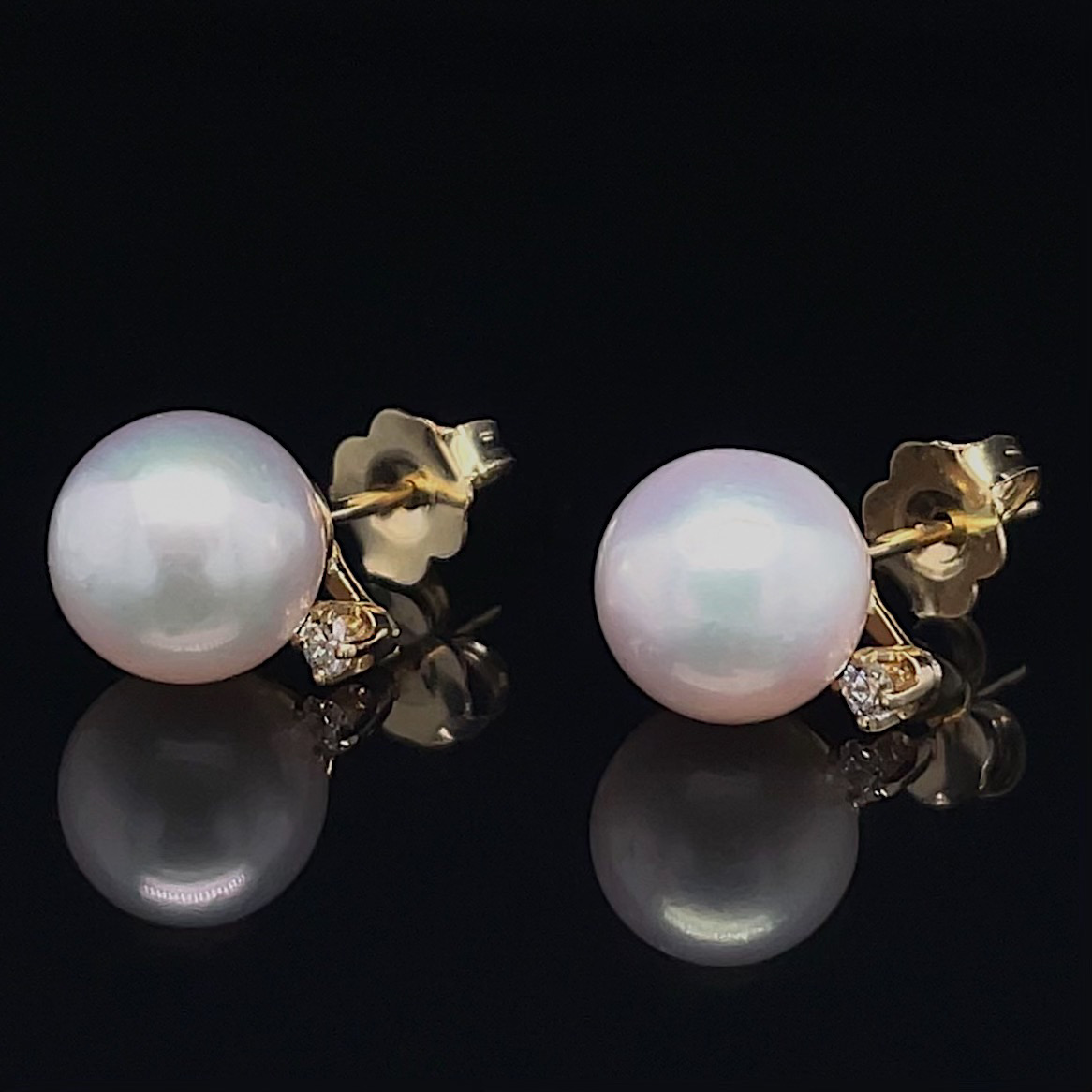 Akoya 8mm Pearl & Diamond Studs - Image 2