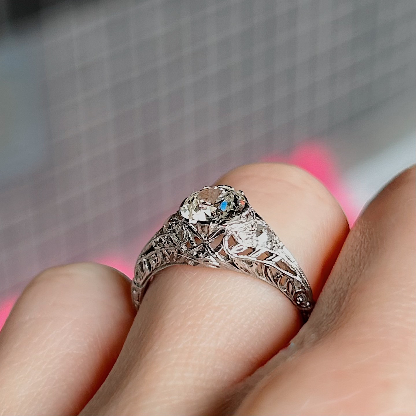 Art Deco .90ct Old European Diamond Ring - Image 5