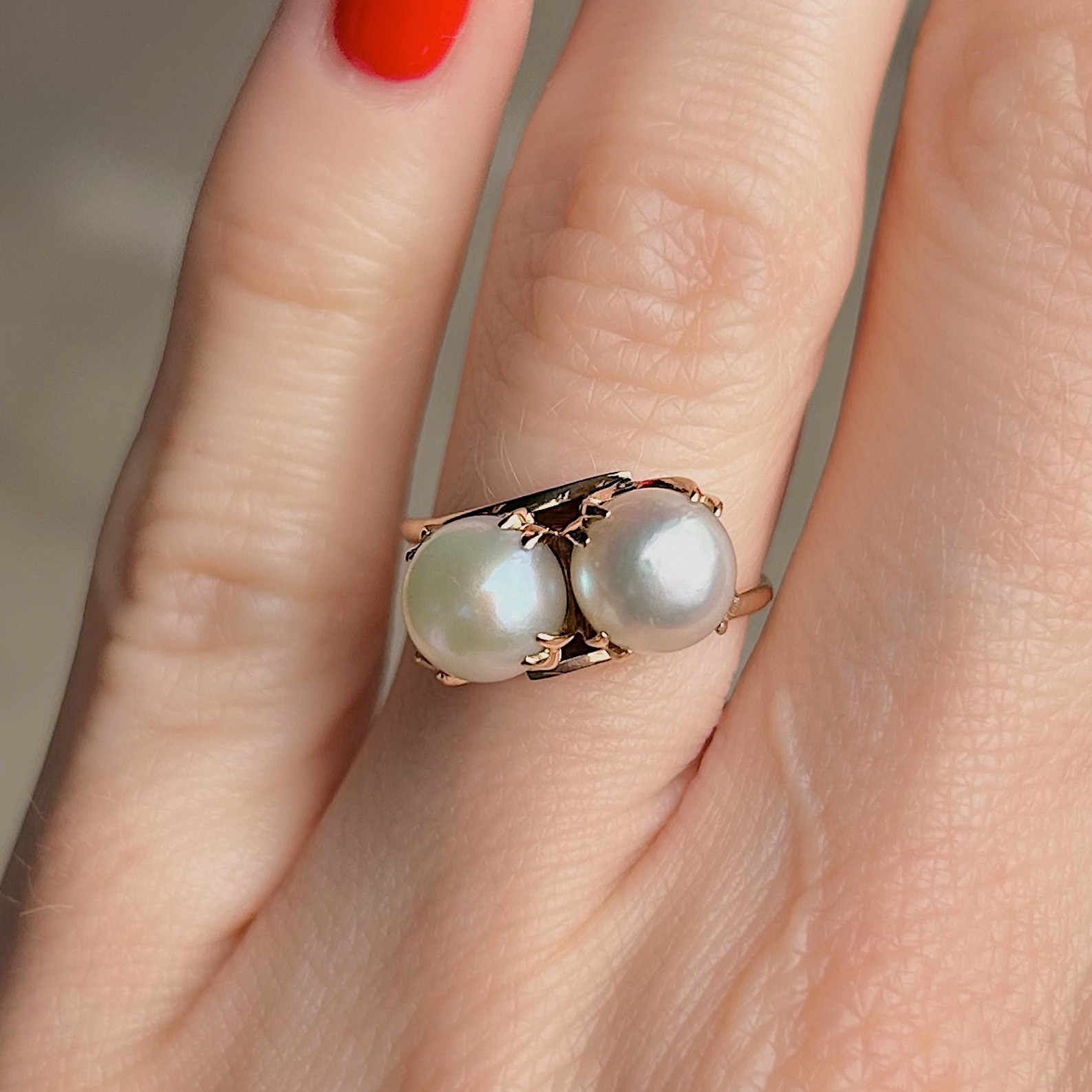 Antique 14k Pearl Toi Et Moi Ring - Image 3