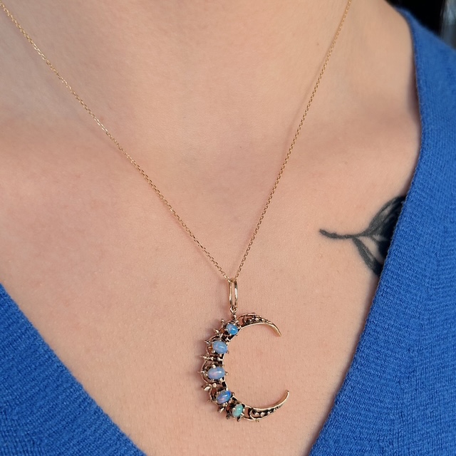 Estate Opal Crescent Moon Pendant - Image 3