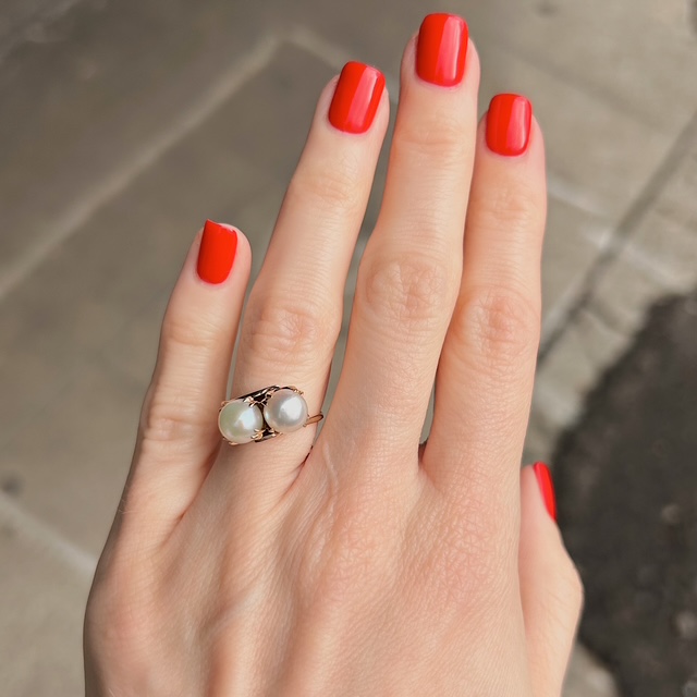 Antique 14k Pearl Toi Et Moi Ring - Image 2