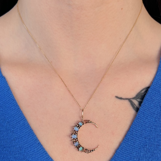Estate Opal Crescent Moon Pendant - Image 2