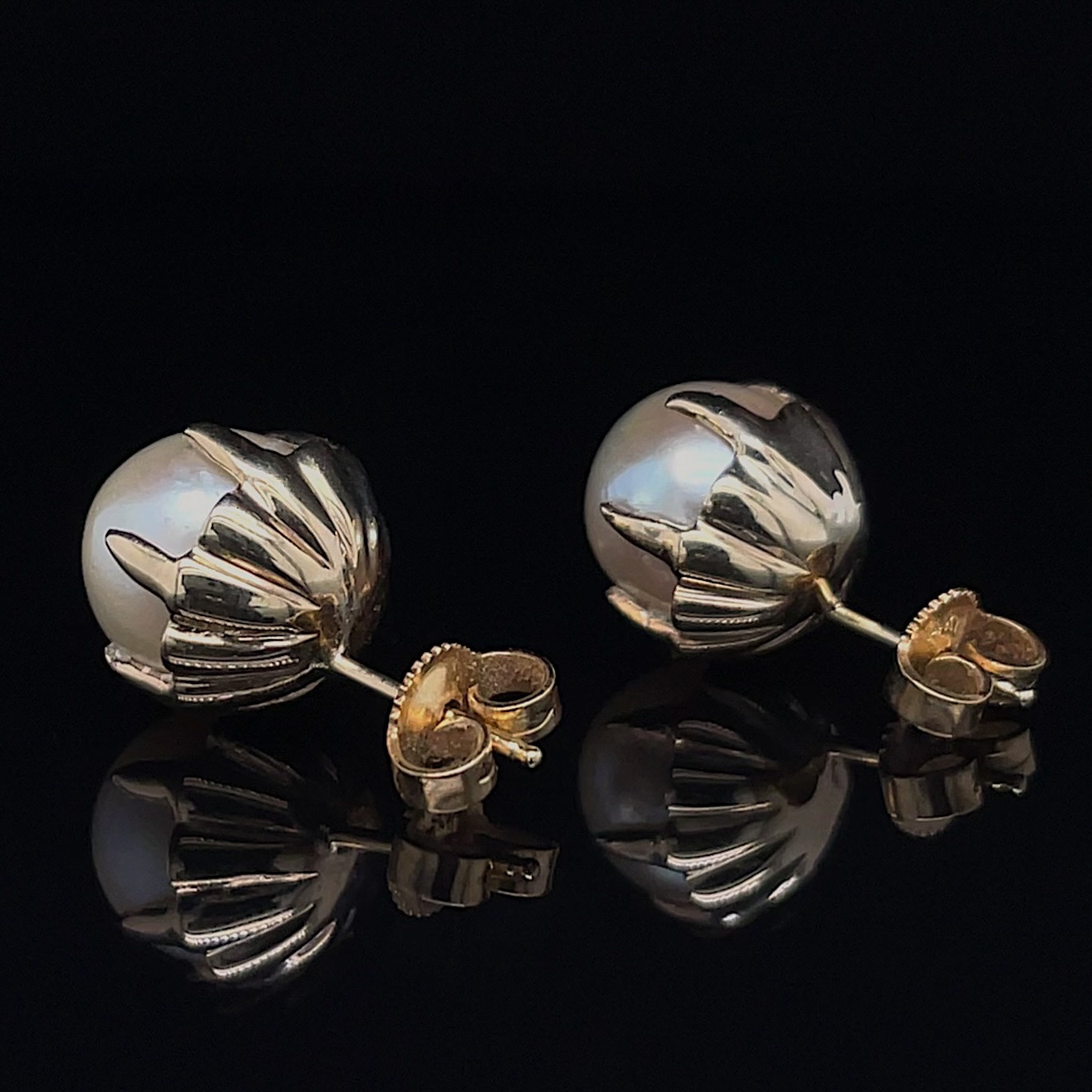 Antique 9.5mm Claw Prong Pearl Studs - Image 2