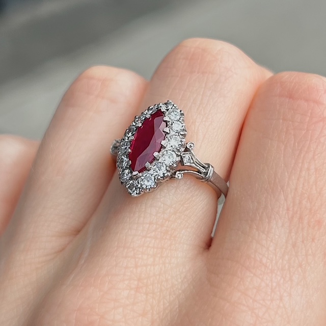Vintage Marquise Cut Ruby & Diamond Ring - Image 4