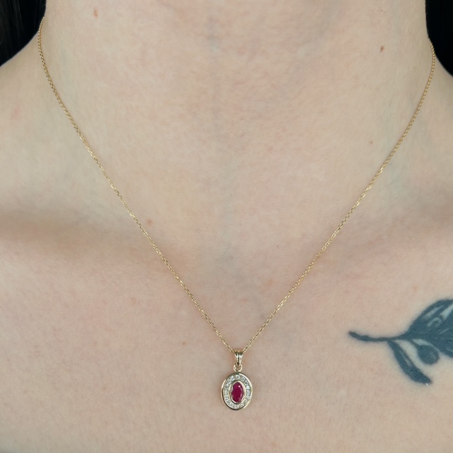 Estate Ruby & Diamond Halo Pendant - Image 2