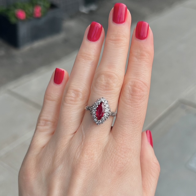 Vintage Marquise Cut Ruby & Diamond Ring - Image 3