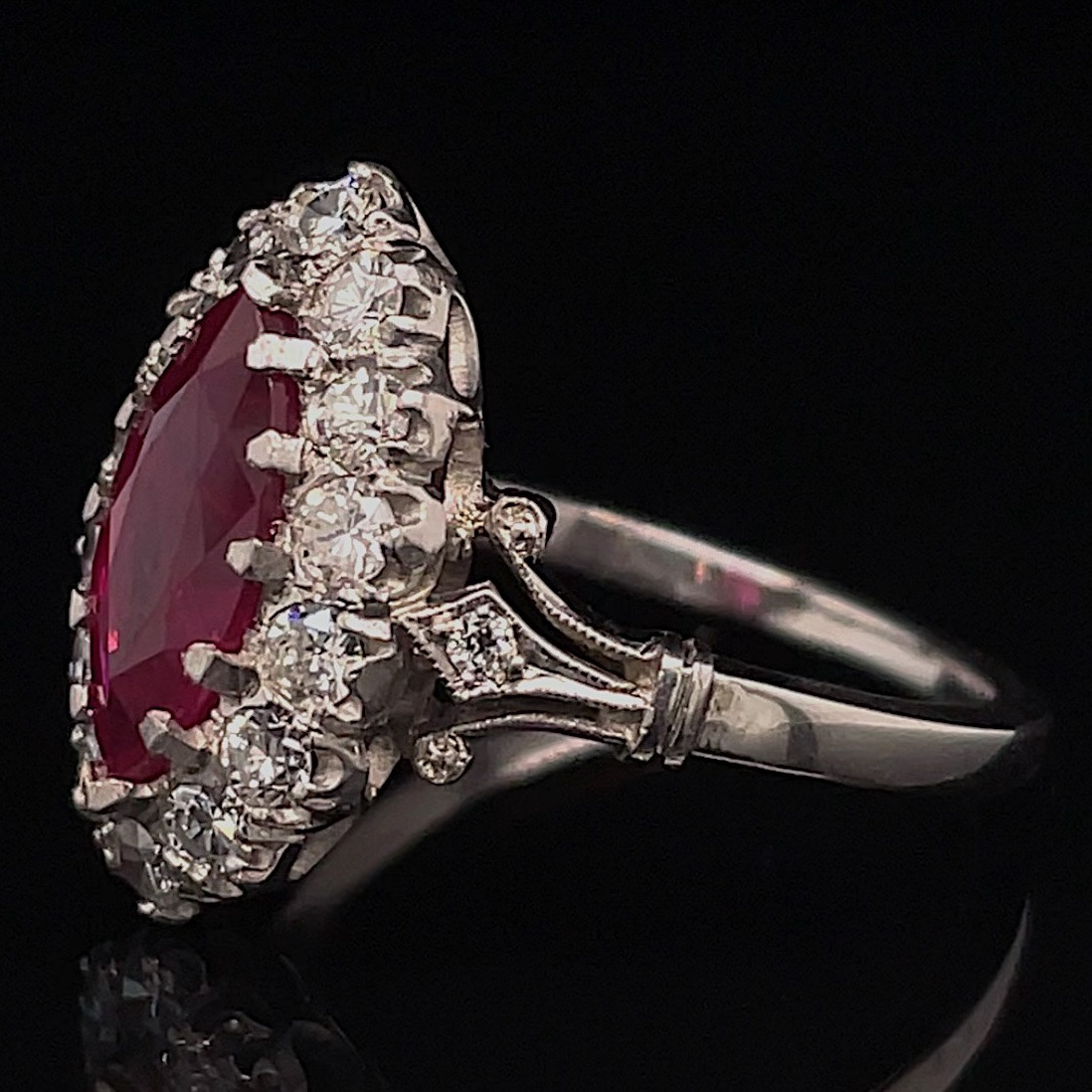 Vintage Marquise Cut Ruby & Diamond Ring - Image 2