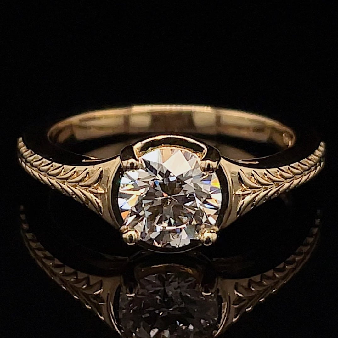 Recycled 1.04ct Vintage Inspired Engraved Solitaire