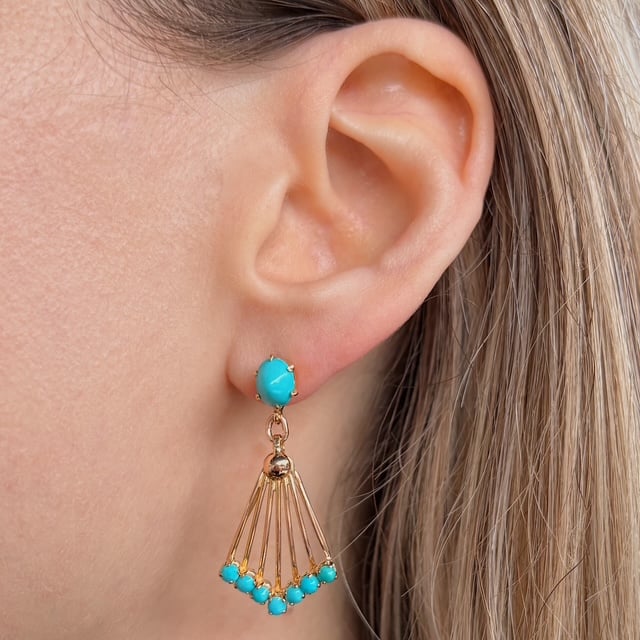 Vintage 18k Turquoise Fan Dangles